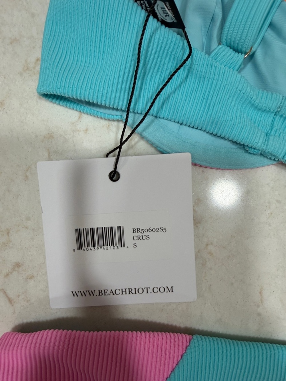 Beach Riot Turquoise Pink Orange Colorblock Ribbed Bikini - Picture 3 of 4